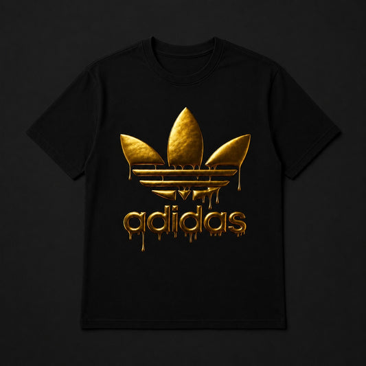 Adidas Gold Drip Logo Black Graphic T-Shirt