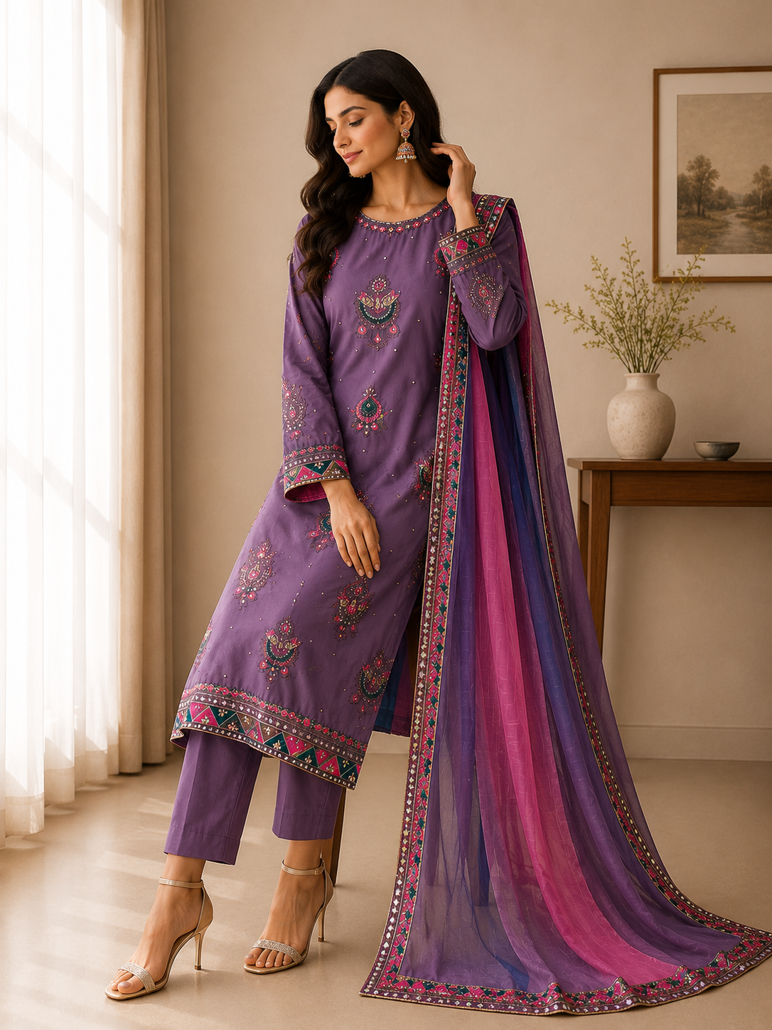 Royal Lavender Embroidered Suit