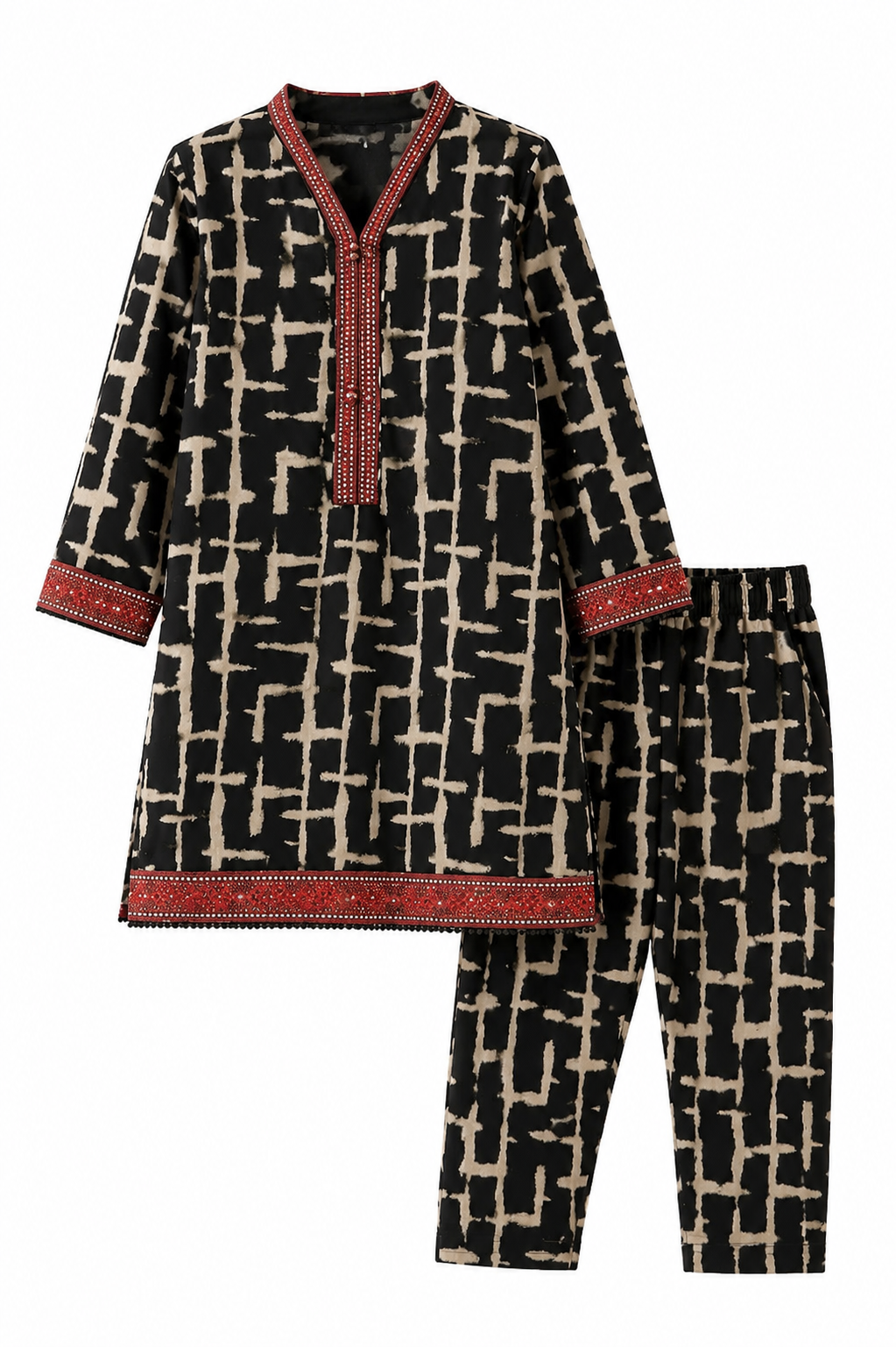 lish Black Printed Kids 2 Piece Suit