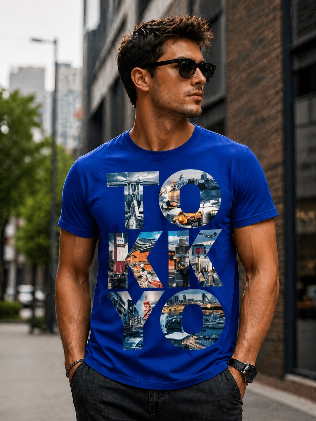 Tokyo Cityscape Royal Blue Graphic T-Shirt