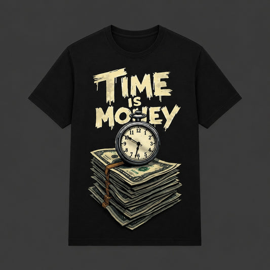Time Is Money Motivational Graphic Black T-Shirt