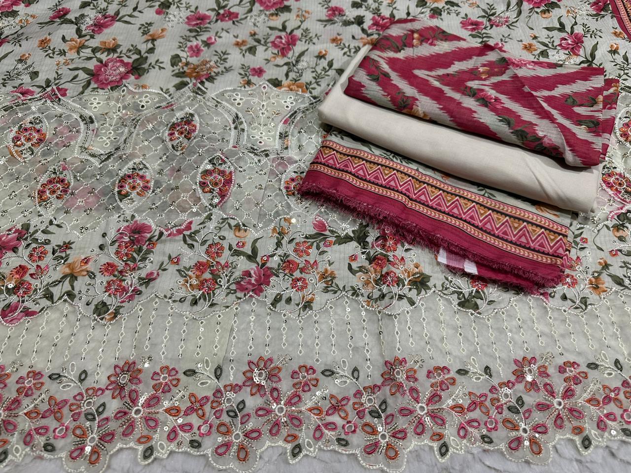 Elegant Grey Floral Embroidered Lawn Suit with Dupatta