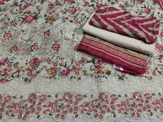 Elegant Grey Floral Embroidered Lawn Suit with Dupatta