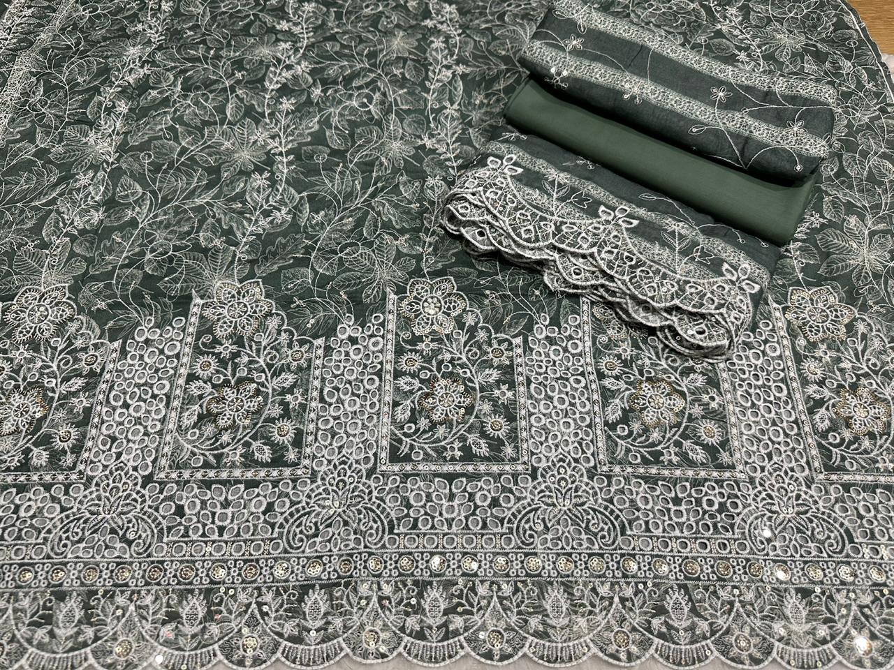 Elegant Grey Embroidered Lawn Suit with Chiffon Dupatta