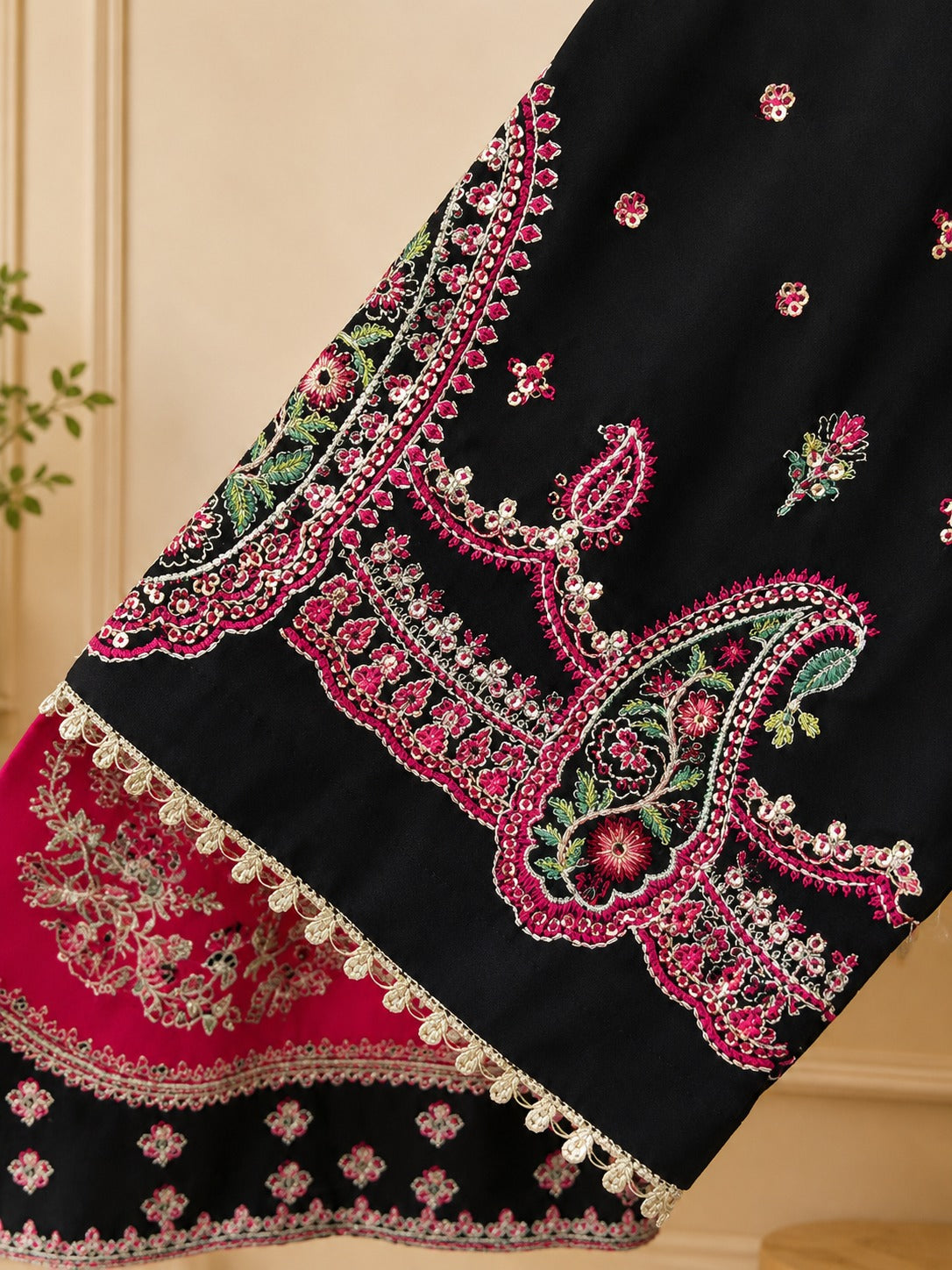 Black & Red Embroidered Stitched Lawn Formal Suit for Women