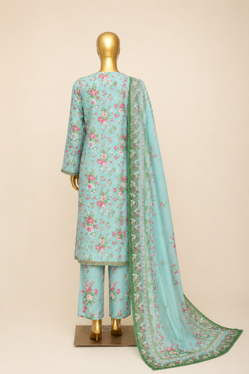 DIGITAL PRINTED MINT FLORAL 3PC LAWN STITCHED ARTICLLE