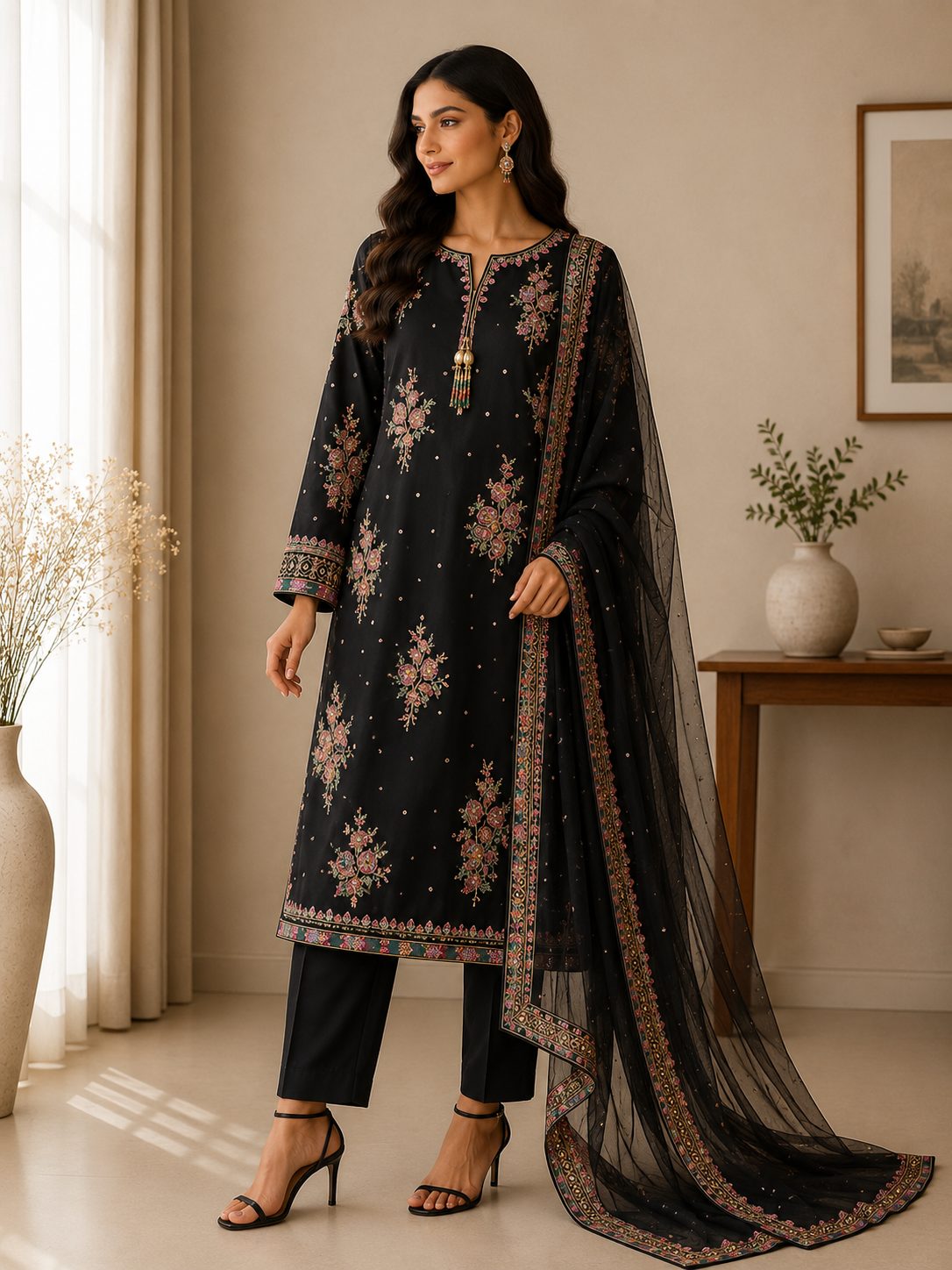 Midnight Black Embroidered Suit