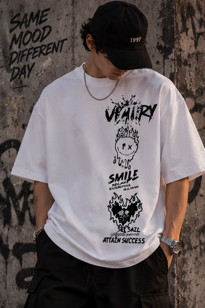 Vivid Street Graphic Oversized T-Shirt – White