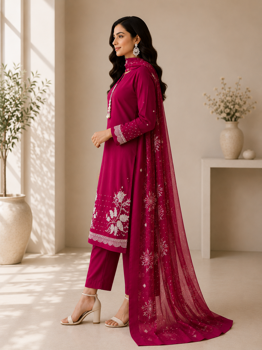 Ruby Pink Embroidered Suit