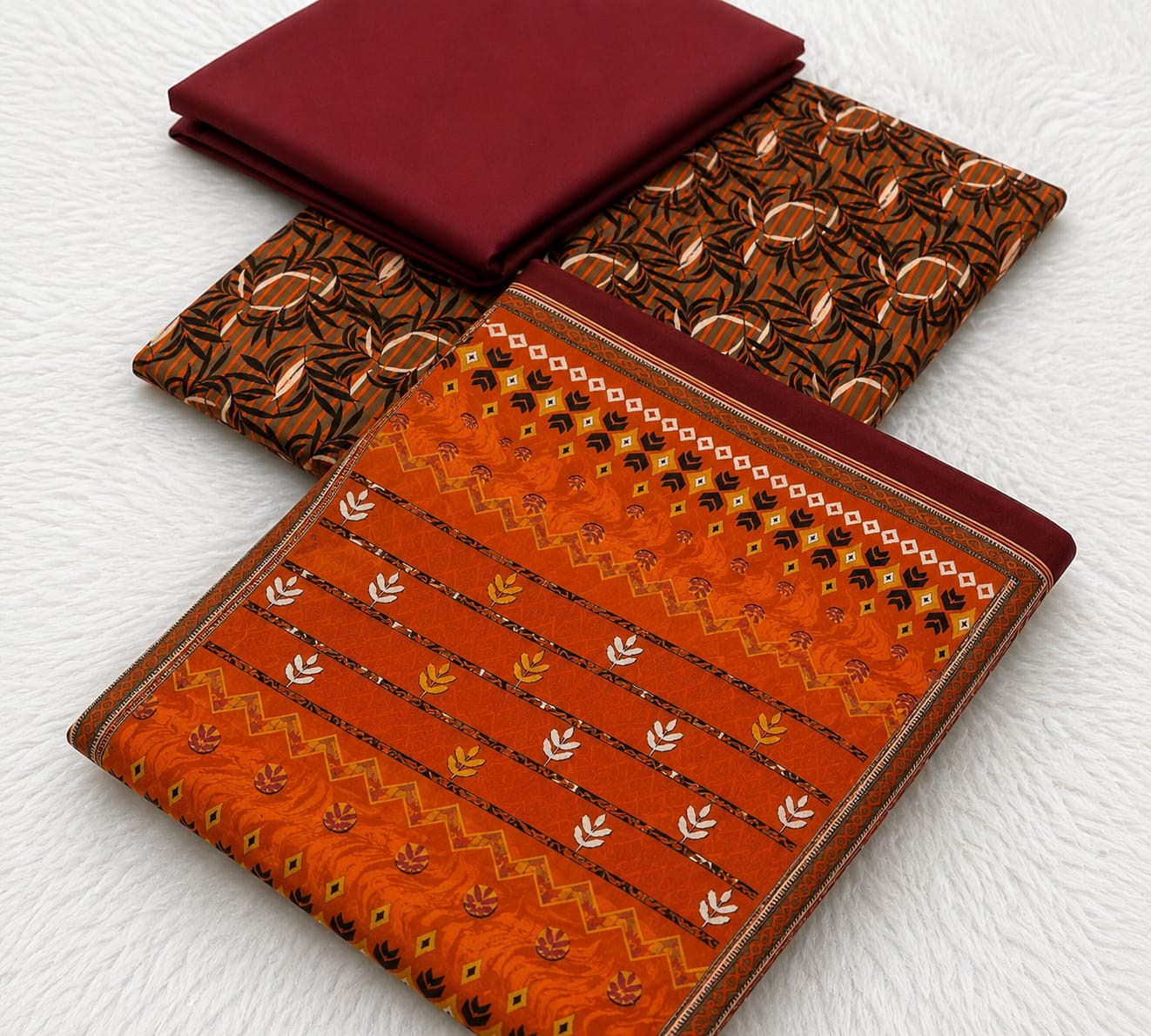 Burnt Orange Printed 2-Piece Unstitched Lawn Suit