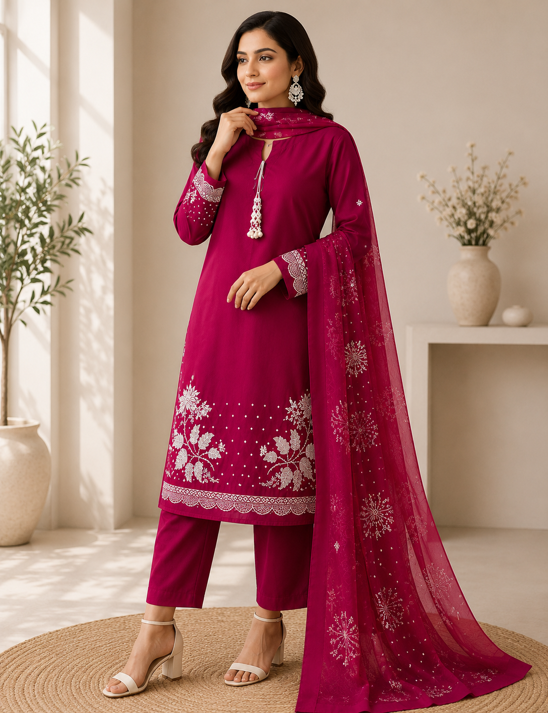 Ruby Pink Embroidered Suit