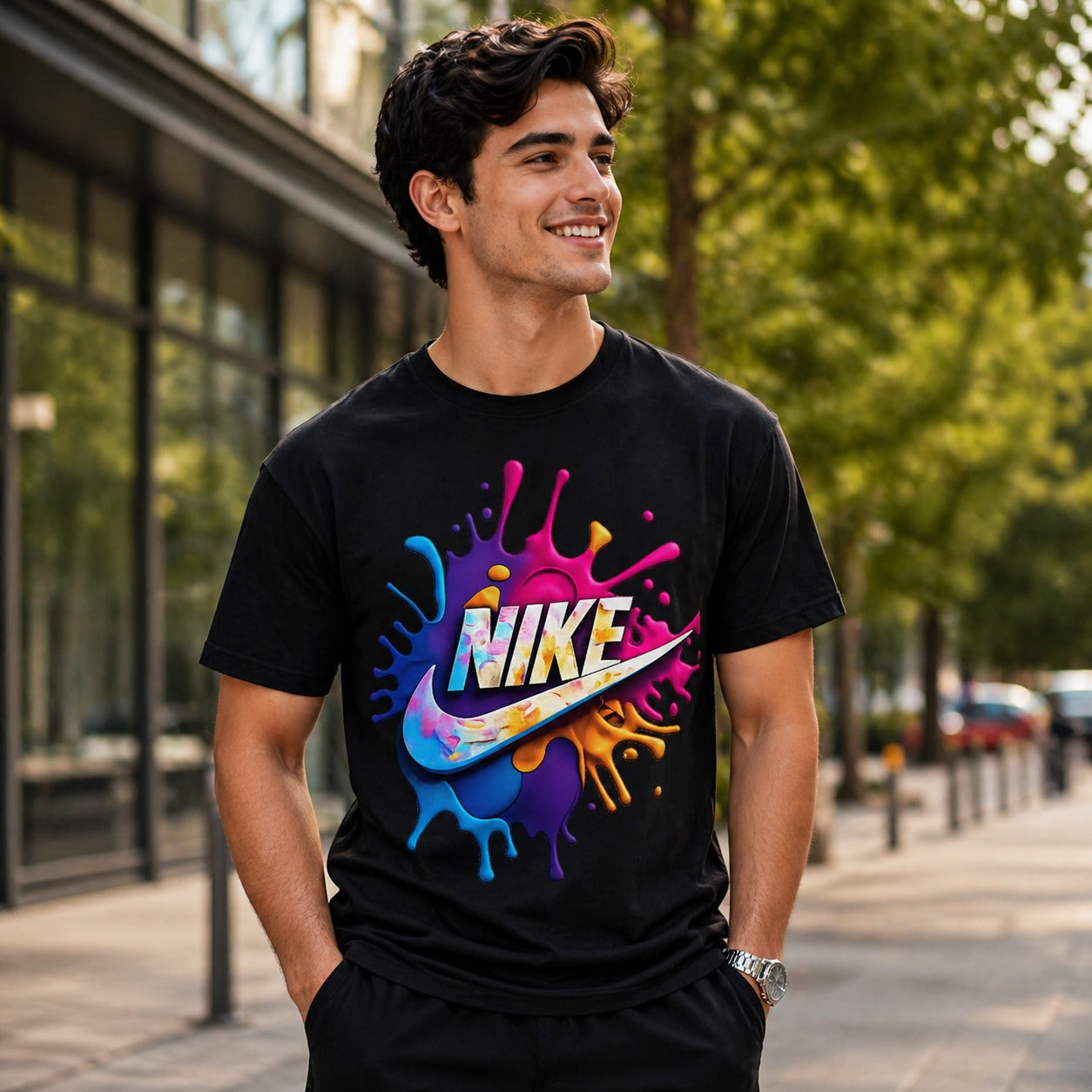 Color Splash Inspired Graphic Black T-Shirt