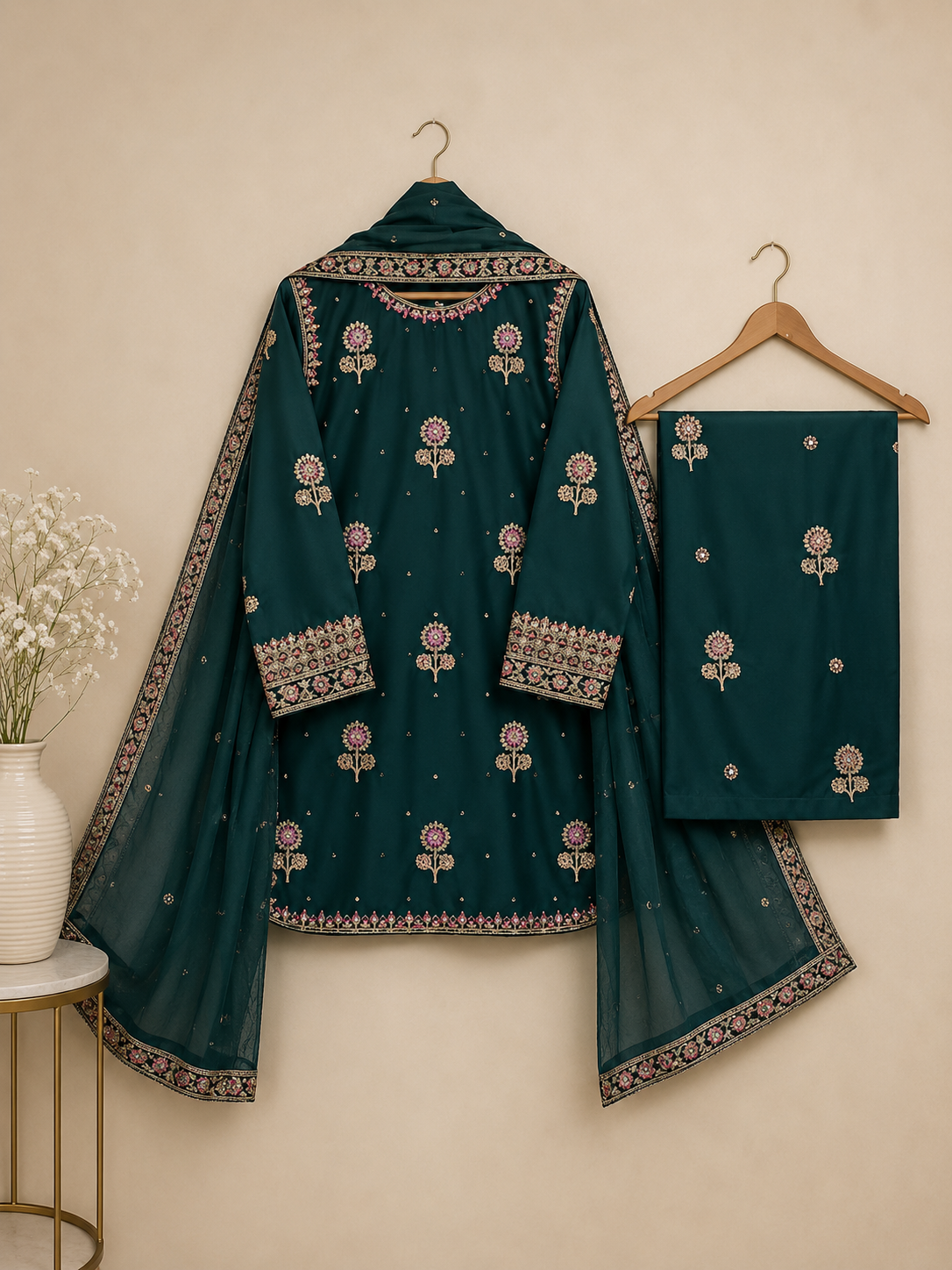 Emerald Green Embroidered Suit