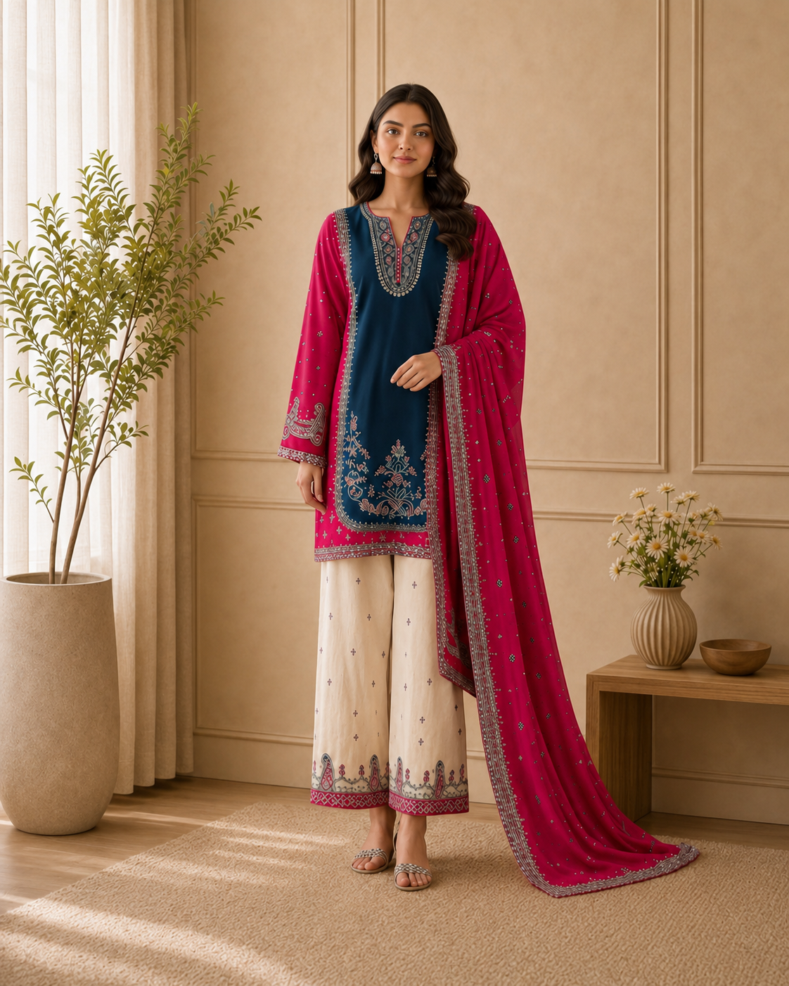 Red & Blue Stitched Lawn Formal Collection