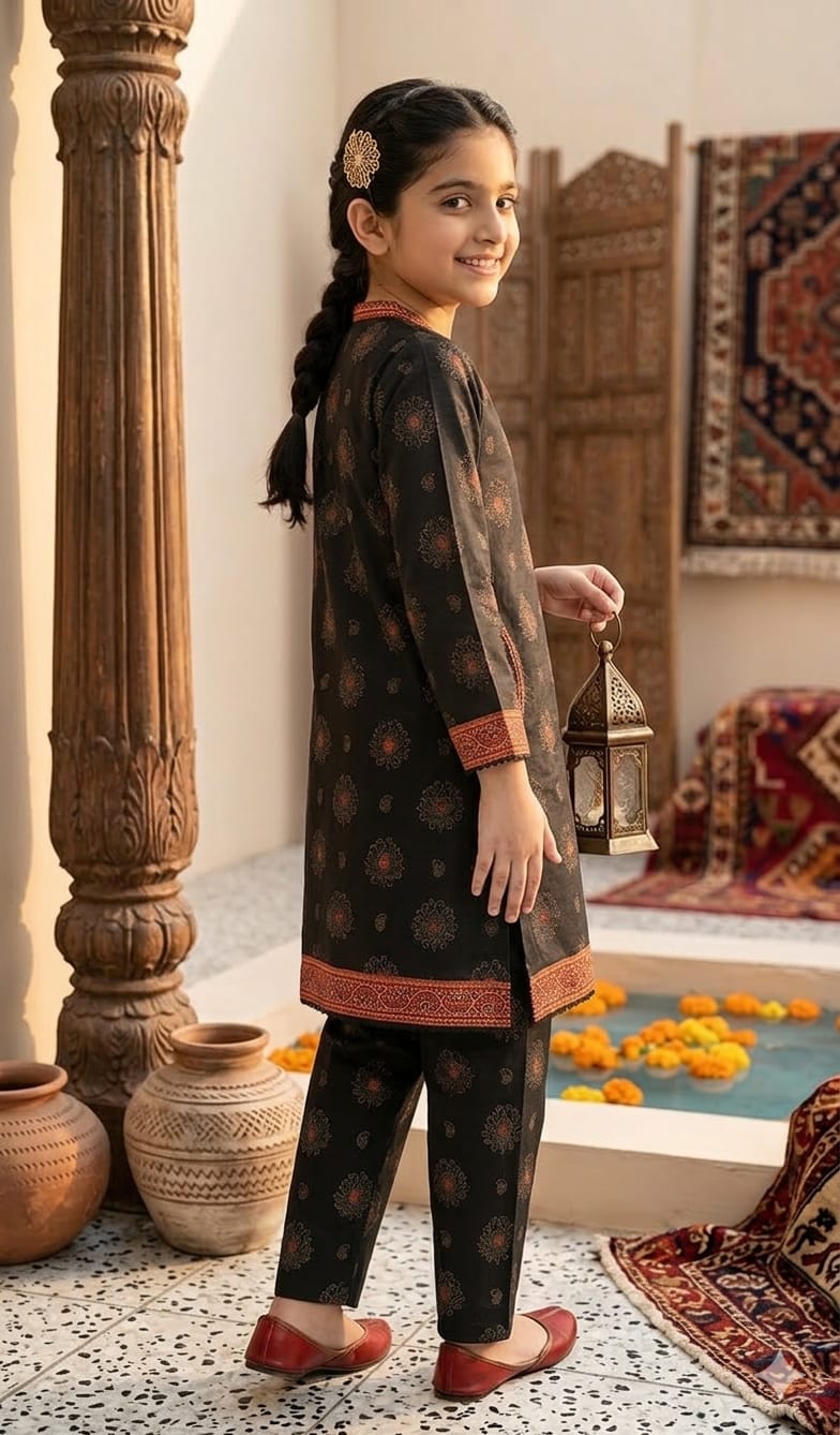Elegant Black Printed Kids 2 Piece Suit