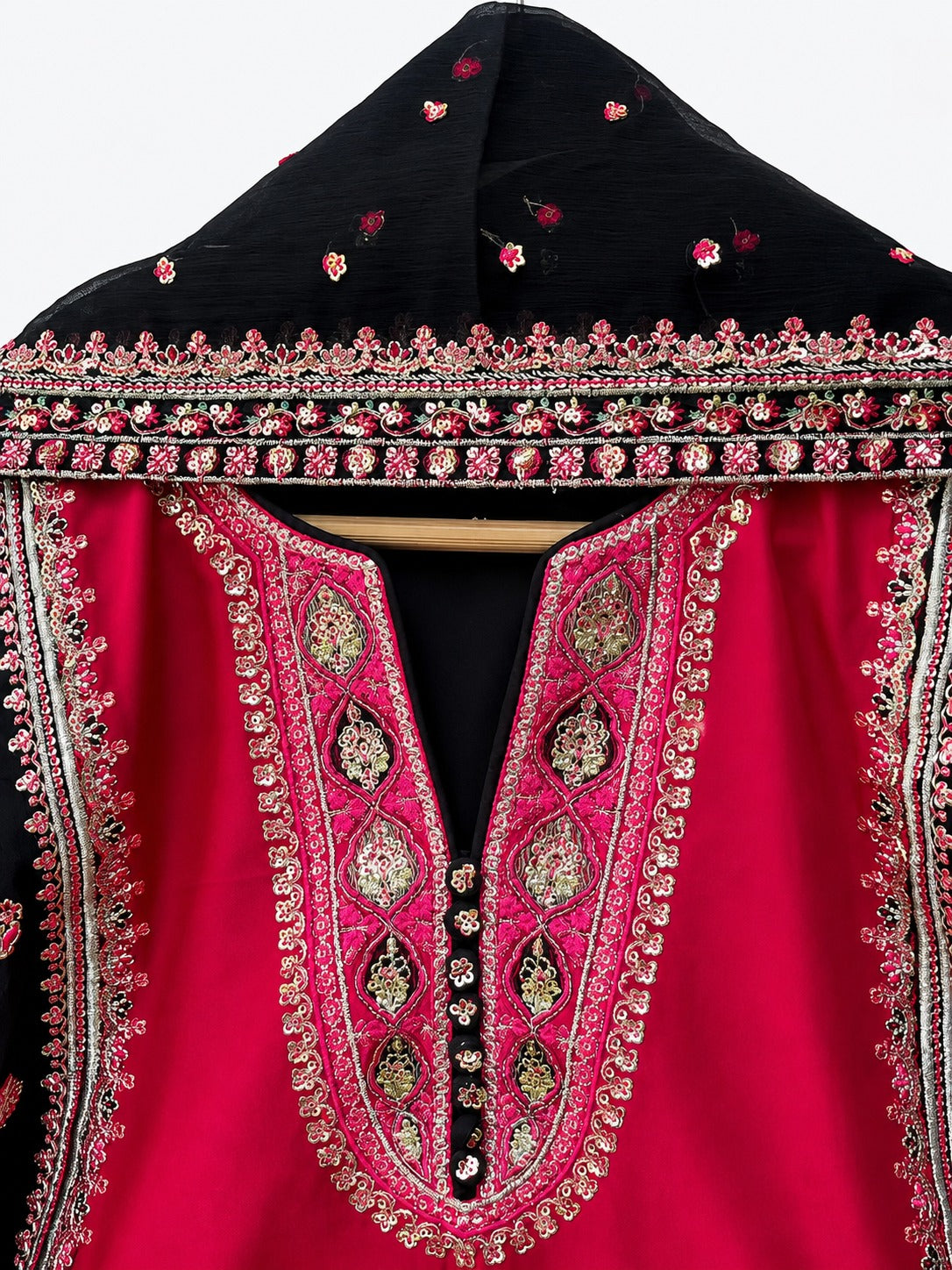 Black & Red Embroidered Stitched Lawn Formal Suit for Women