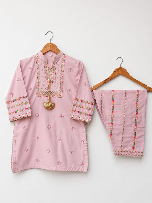 Soft Pink Embroidered 2 Piece Suit