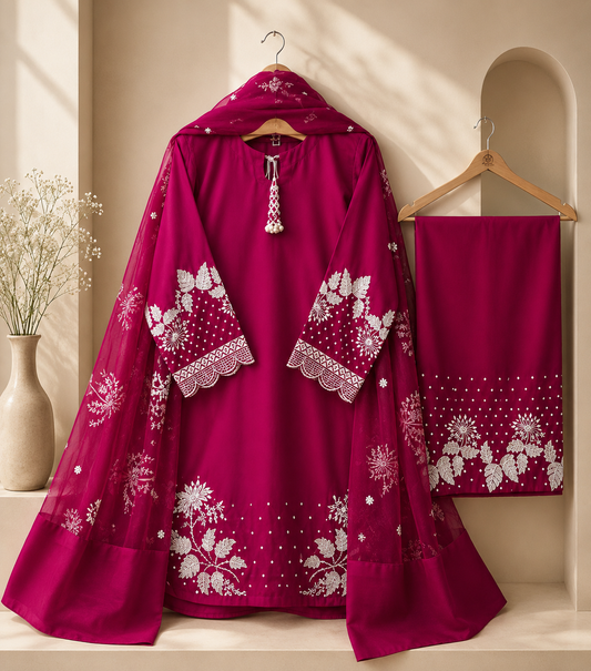 Ruby Pink Embroidered Suit