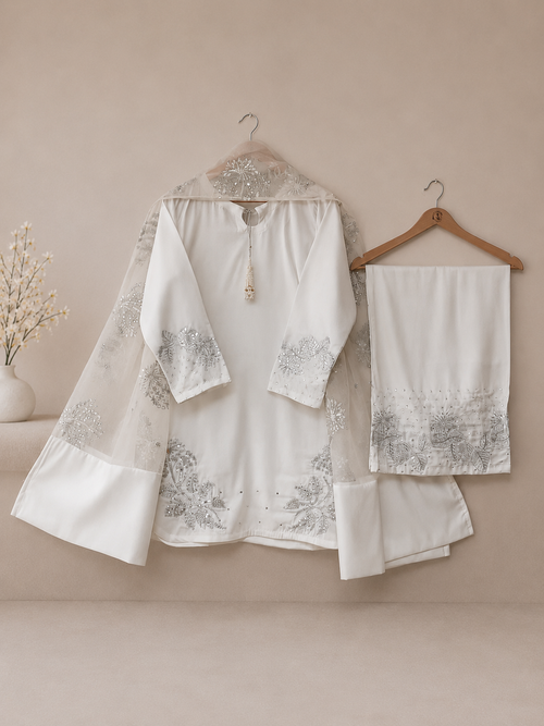 Elegant White Embroidered Suit