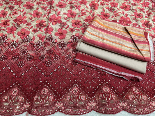 Elegant Maroon Floral Embroidered Lawn Suit with Dupatta
