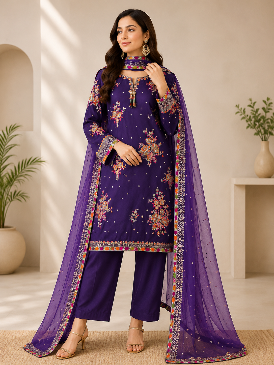 Lavender Bloom Embroidered Suit