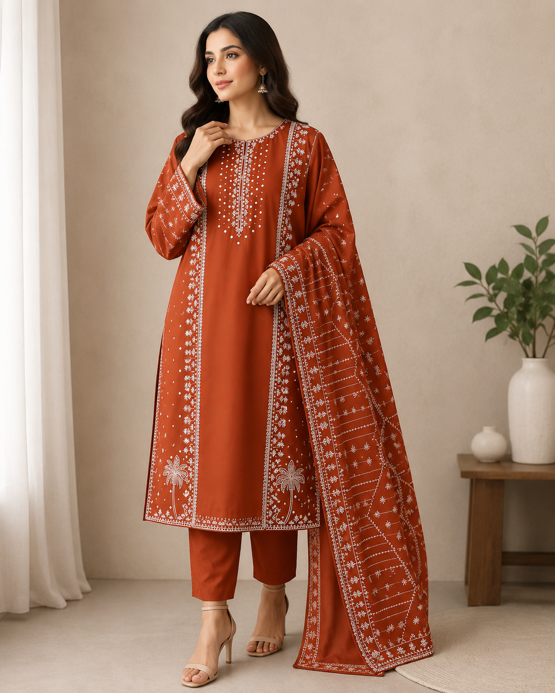 Rust Orange Embroidered Suit