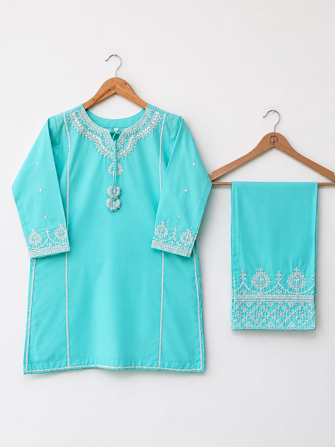Elegant Aqua Embroidered 2 Piece Suit