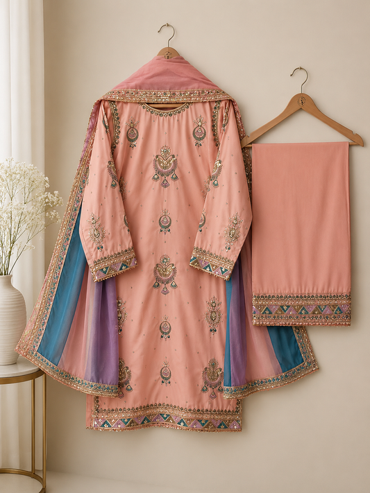 Blush Peach Embroidered Suit
