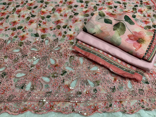 Elegant Pink Floral Embroidered Lawn Suit with Dupatta