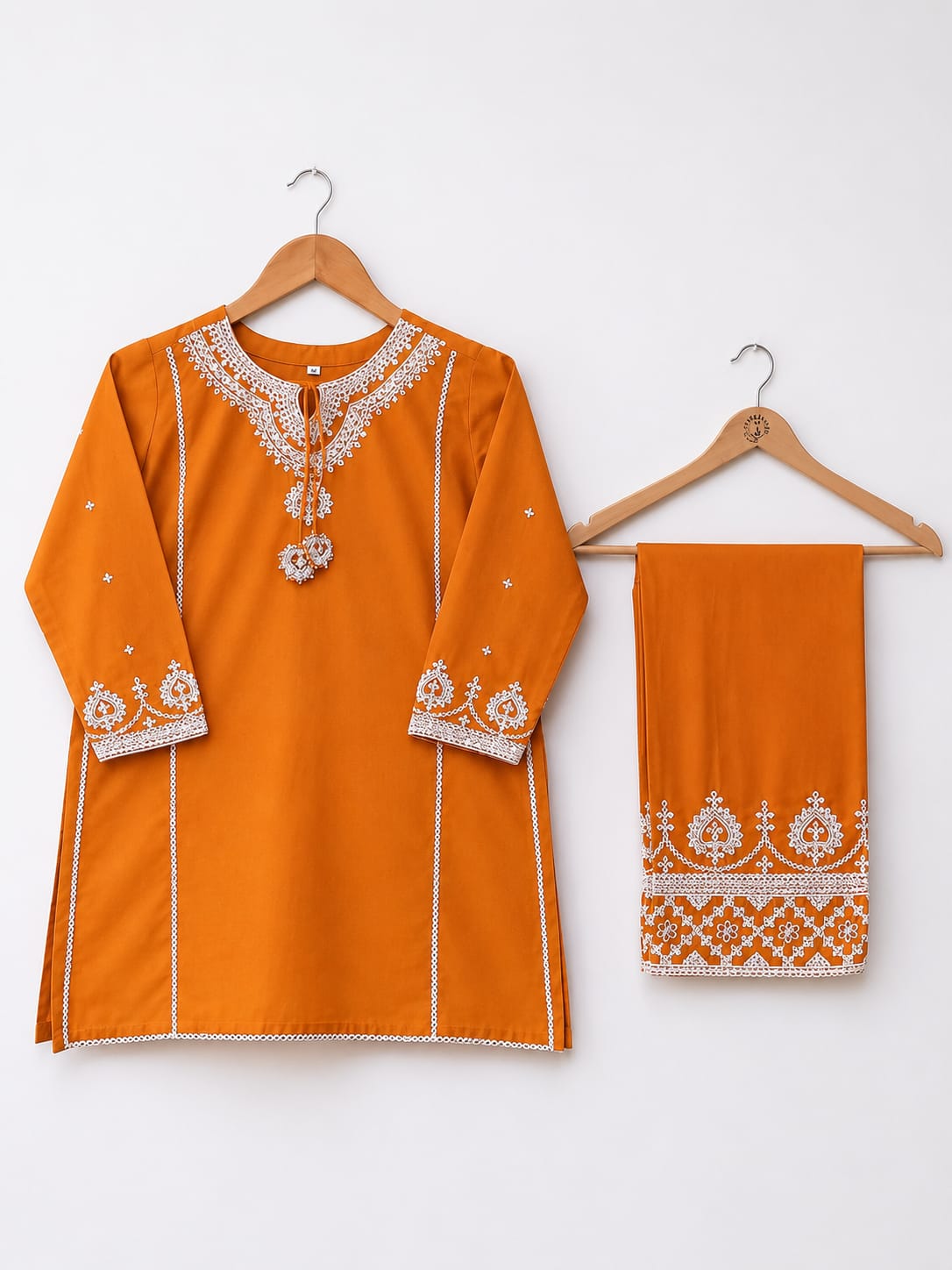 Mustard Orange Embroidered 2 Piece Suit