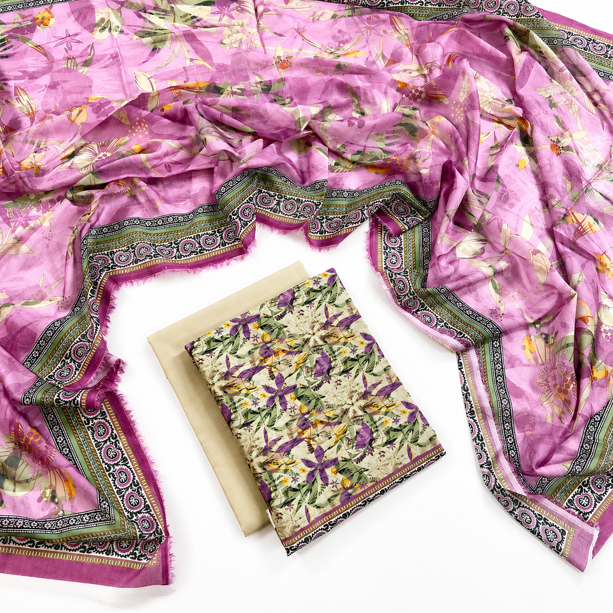 Pink Floral Printed 3-Piece Unstitched Lawn Suit