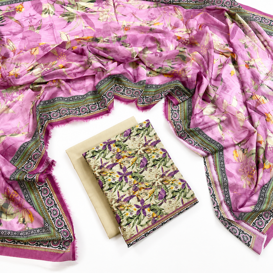 Pink Floral Printed 3-Piece Unstitched Lawn Suit
