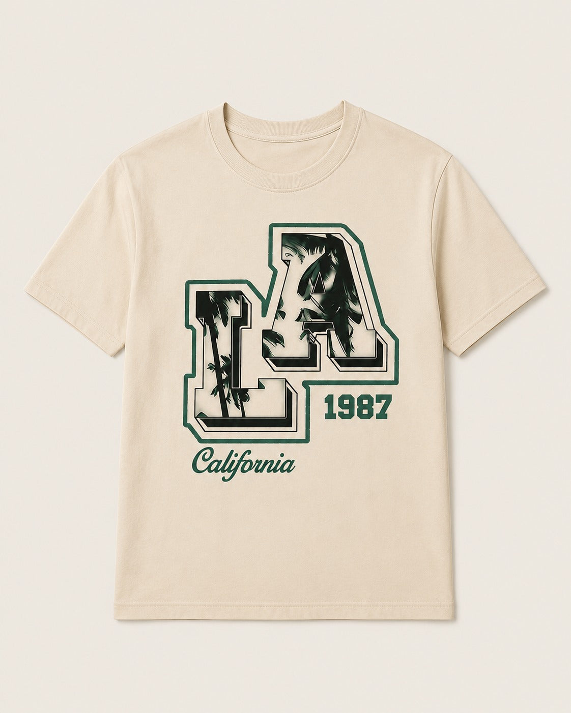 LA California 1987 Graphic Printed Beige T-Shirt