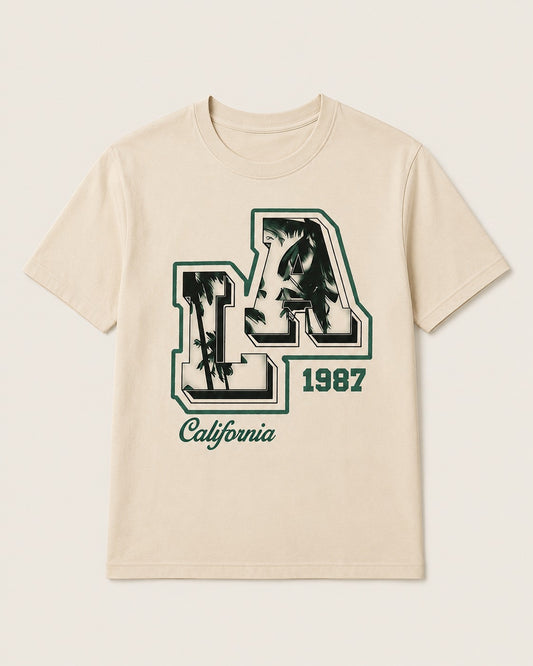 LA California 1987 Graphic Printed Beige T-Shirt