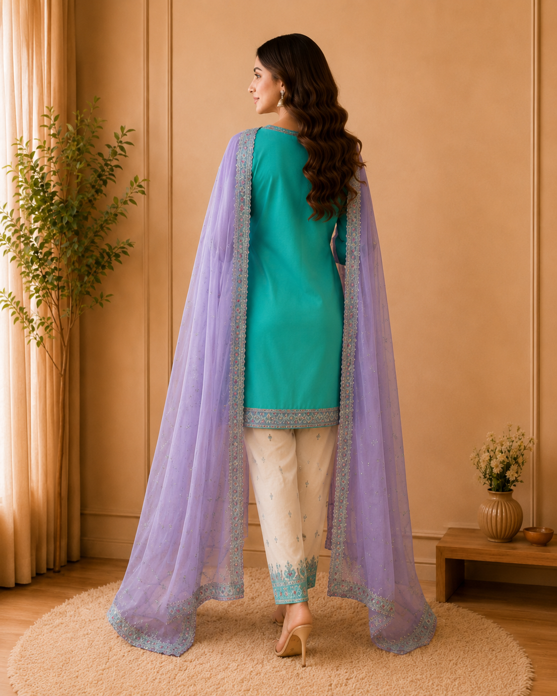 Pastel Lilac & Aqua Embroidered Stitched Formal 3-Piece Suit