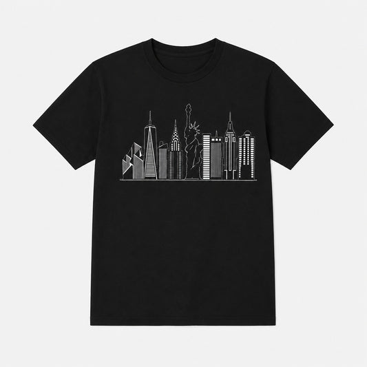New York Skyline Graphic Printed Black T-Shirt