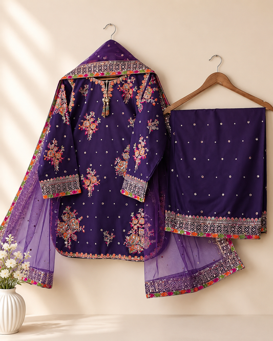 Lavender Bloom Embroidered Suit