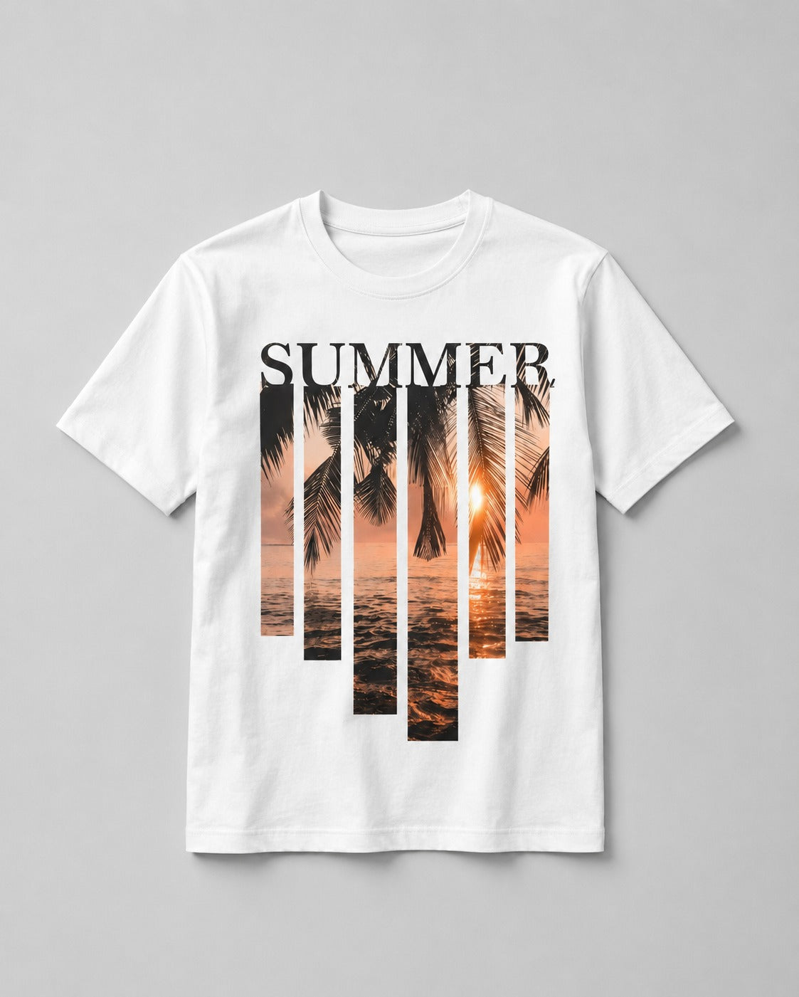 Summer Sunset Beach Graphic White T-Shirt