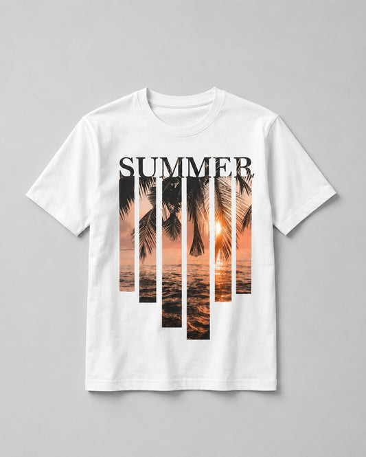 Summer Sunset Beach Graphic White T-Shirt