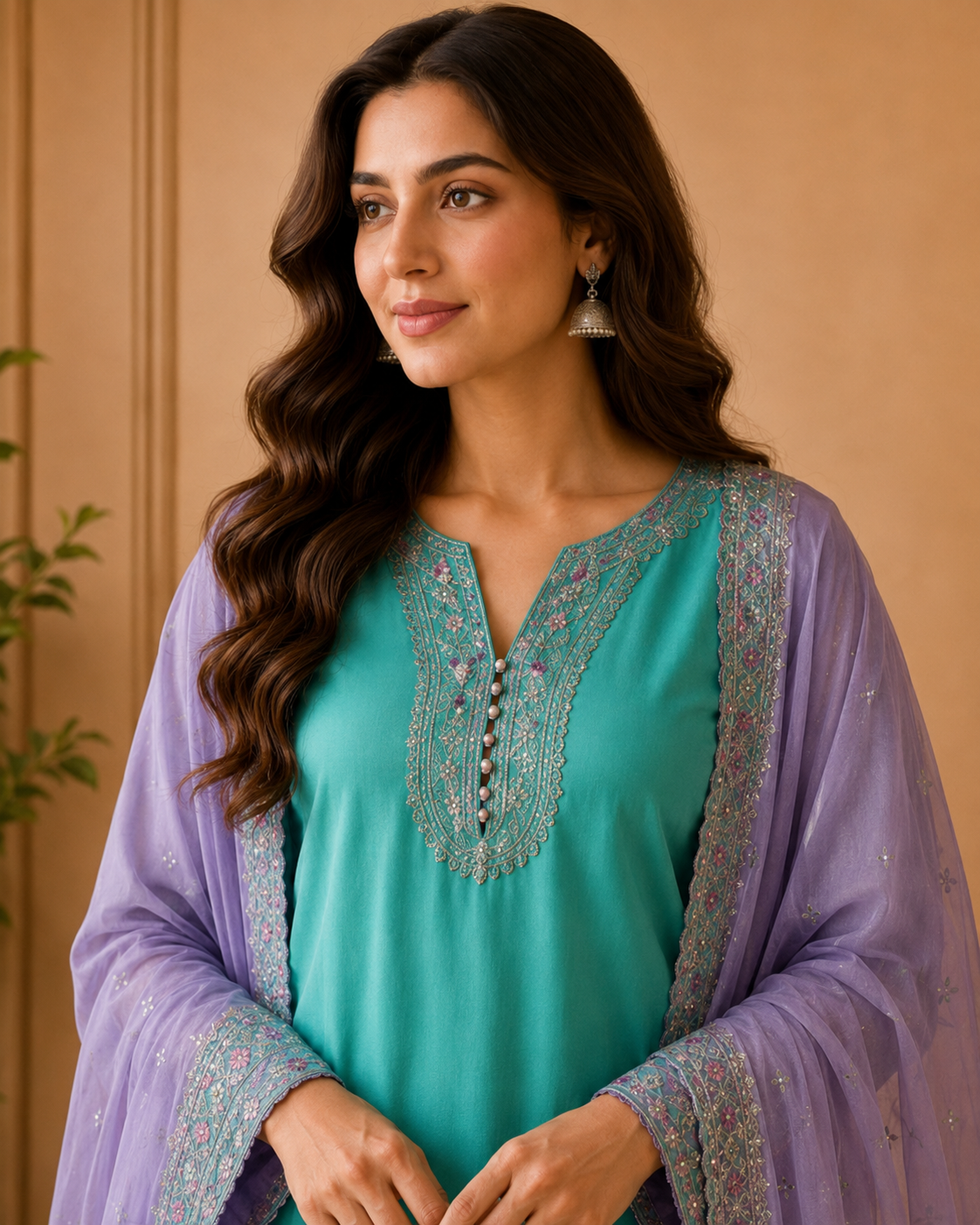 Pastel Lilac & Aqua Embroidered Stitched Formal 3-Piece Suit