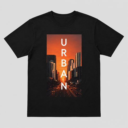 Urban City Sunset Graphic Black T-Shirt