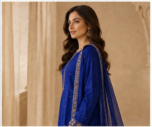 3 PC EMBRODED STICHED ROYAL BLUE ARTICLE