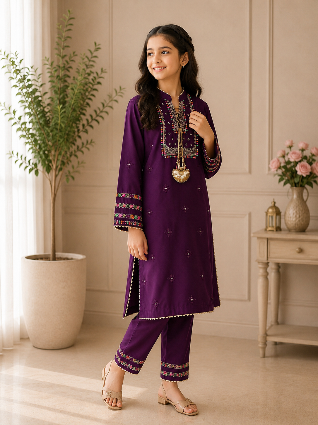 Royal Purple Embroidered 2 Piece Suit