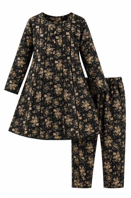Elegant Black Floral Kids 2 Piece Suit