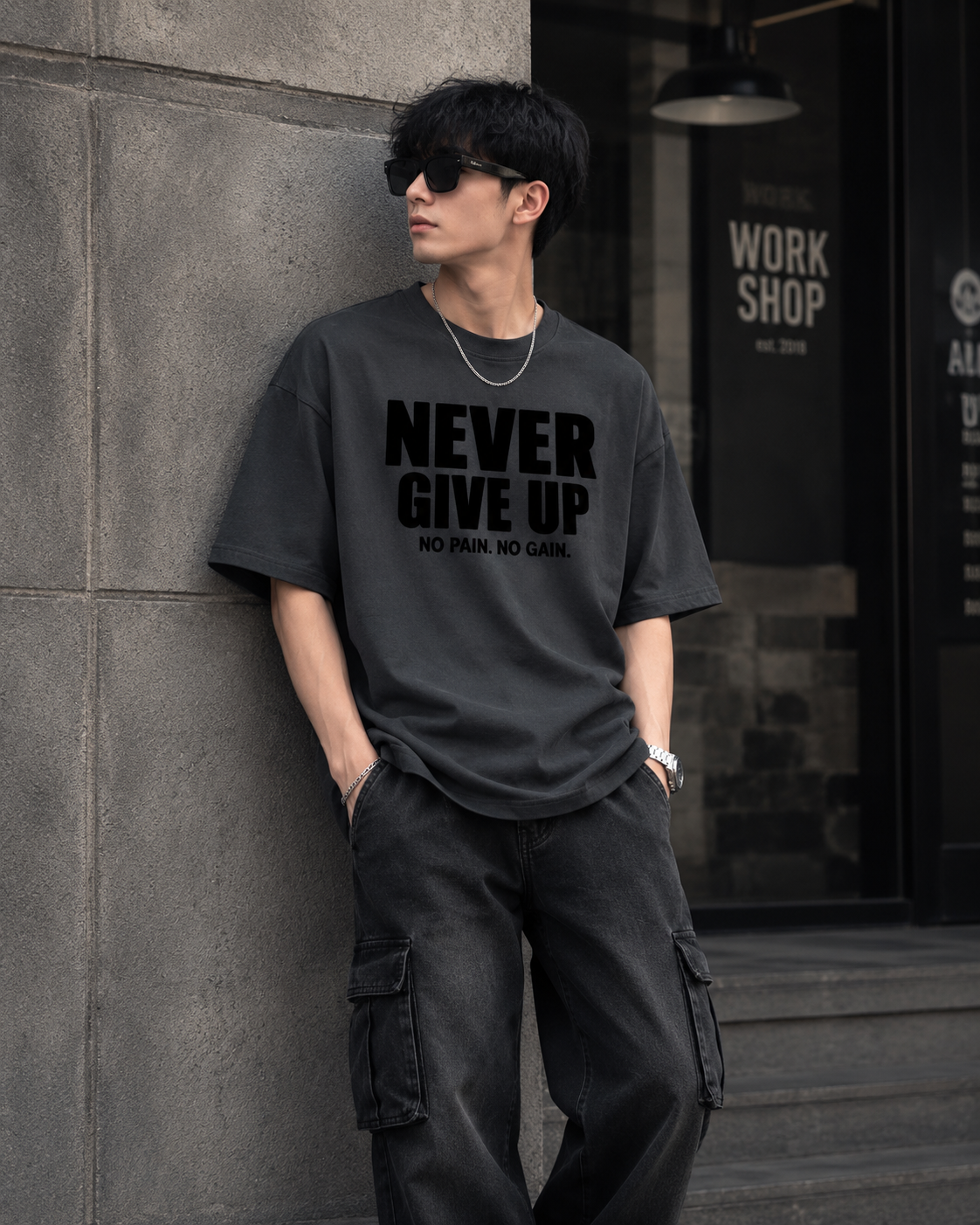 Never Give Up Graphic T-Shirt – Oversized Streetwear