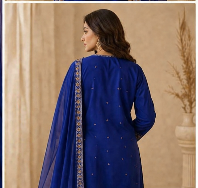 3 PC EMBRODED STICHED ROYAL BLUE ARTICLE