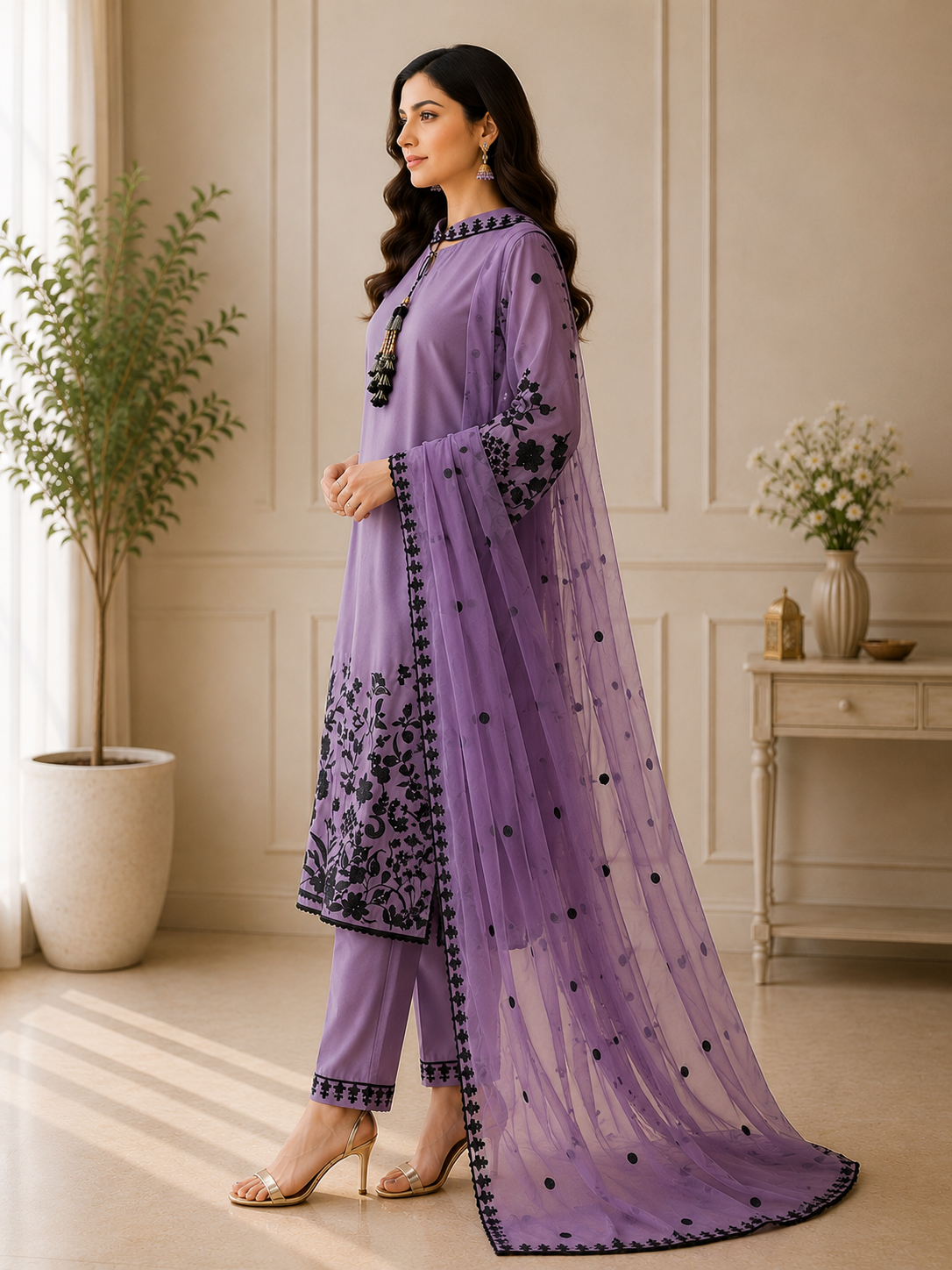 Lavender Embroidered Lawn Suit with Dupatta – Women's Dress