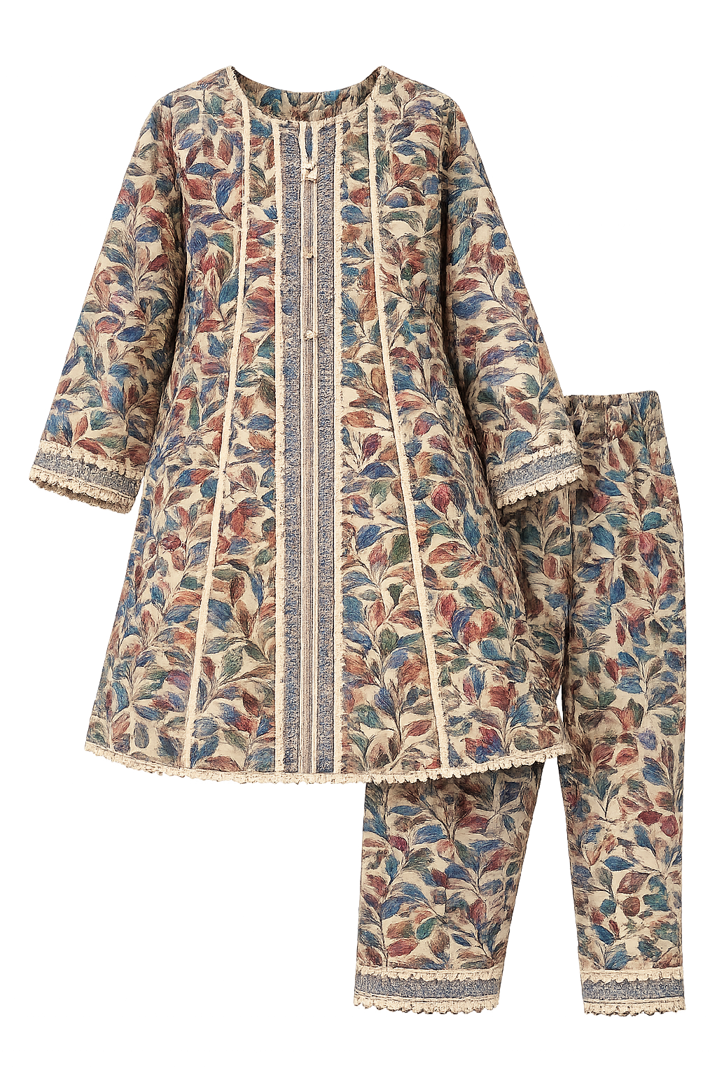 Elegant Multicolor Floral Printed Kids 2 Piece Suit