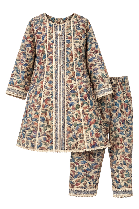 Elegant Multicolor Floral Printed Kids 2 Piece Suit