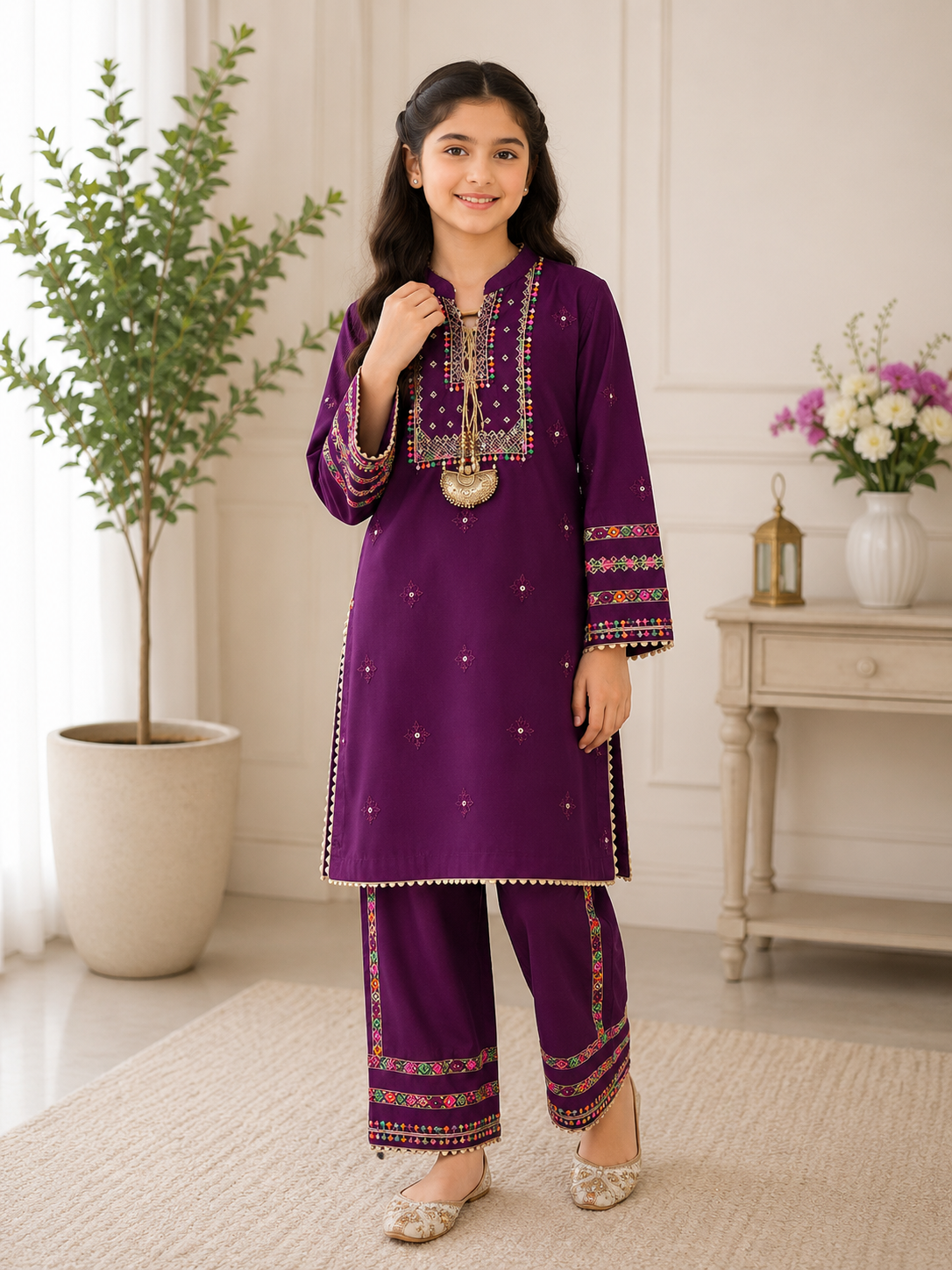 Royal Purple Embroidered 2 Piece Suit